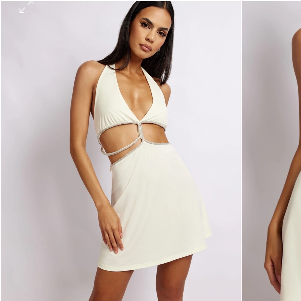 Meshki Halter Mini Dress With Cut Outs - Bone